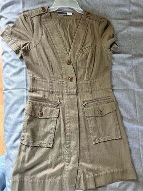 Sportmax Olive Short-Sleeve Dress 19.5 in PTP